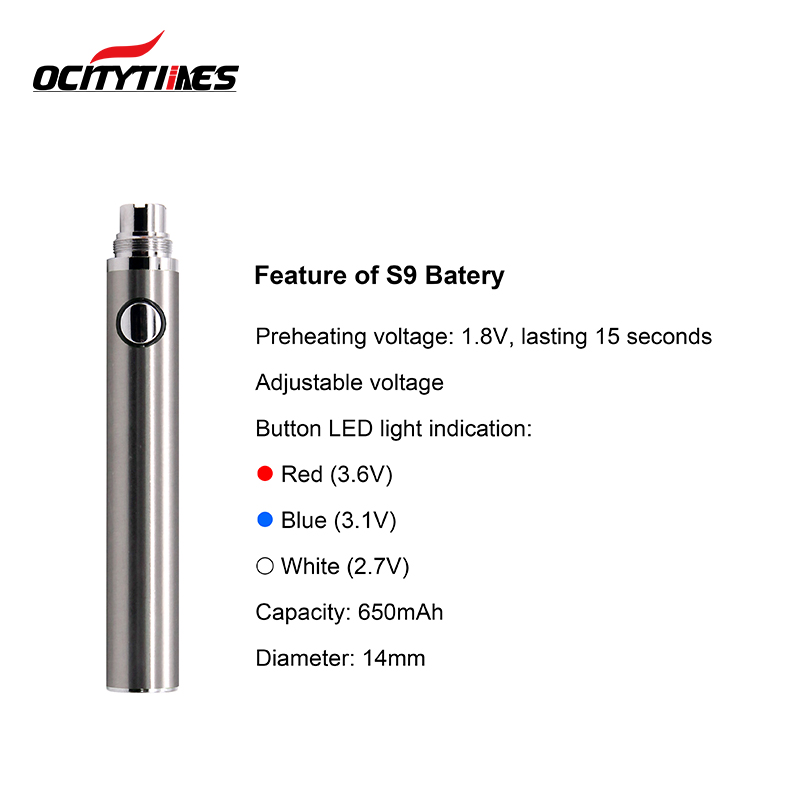 Ocitytimes Nouvelle batterie rechargeable 650mah Vape avec bouton